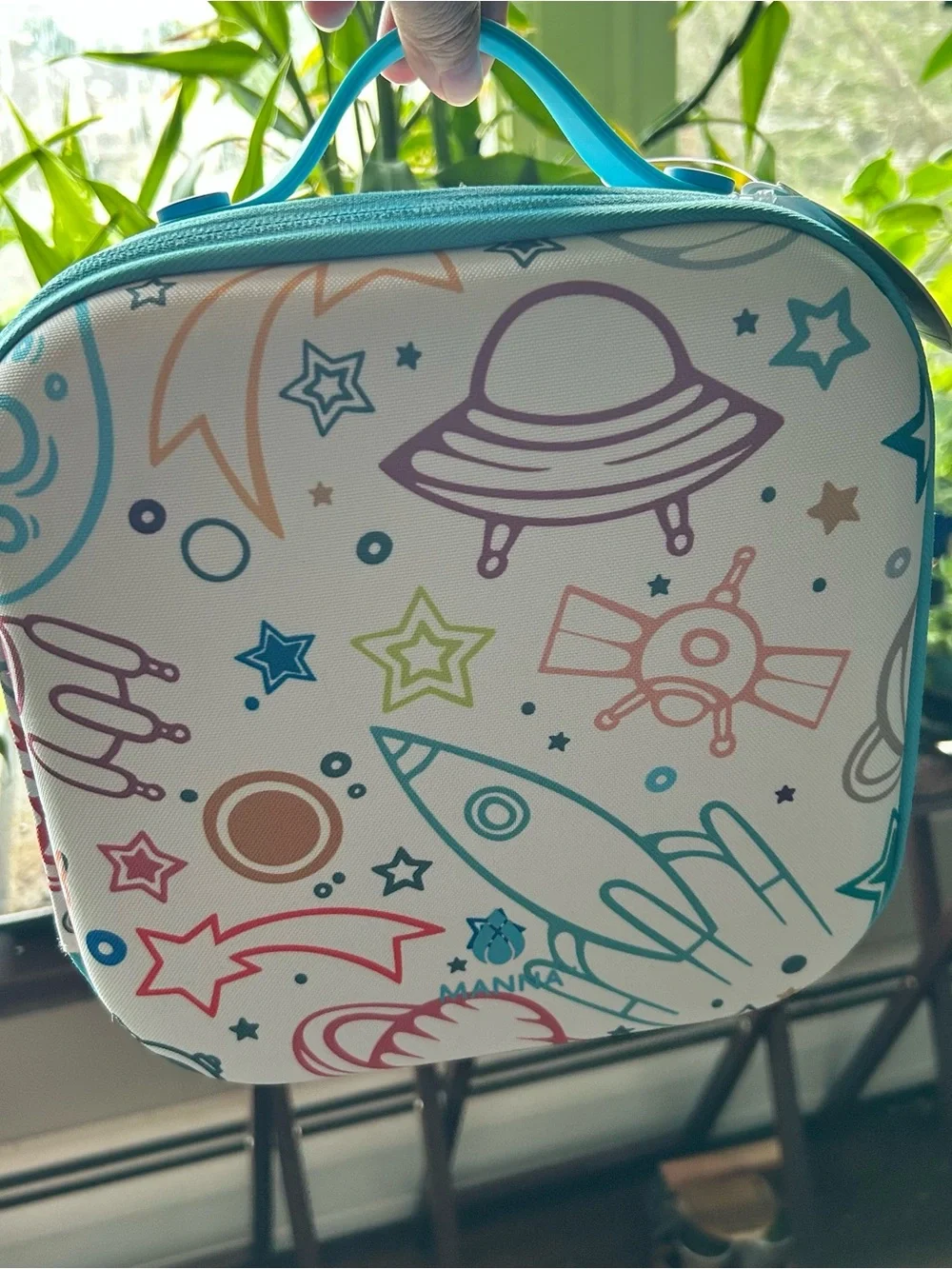 Manna hardshell lunch bag with easy care handle UFO Space theme 9.75x3.75x11”